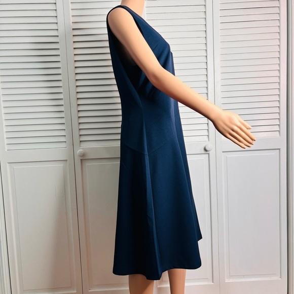 LONDON TIME Navy Blue Asymmetrical Detail Dress Size 16 - Picture 4 of 10